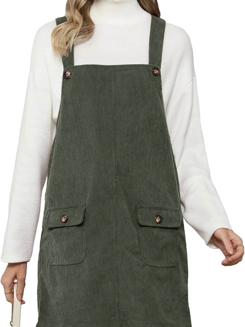 Olive Green Corduroy Pinafore Mini Dress